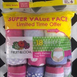 Fruit of the Loom Girls Briefs, 18ct Sz 6